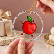 Apple Picking Fruit Theme Baby Keepsake Ceramic Ornament - Material: Circle Glass Ornament
