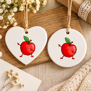 Apple Picking Fruit Theme Baby Keepsake Ceramic Ornament - Material: Heart Ceramic Ornament