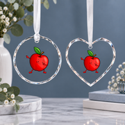 Apple Picking Fruit Theme Baby Keepsake Ceramic Ornament - Material: Heart Glass Ornament