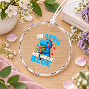 April Autism Dinosaur Awareness Ornament Glass Ornament - Material: Circle Glass Ornament