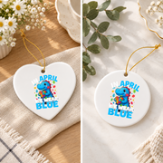 April Autism Dinosaur Awareness Ornament Glass Ornament - Material: Heart Ceramic Ornament
