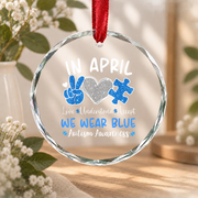 April Blue Autism Awareness Ornament Glass Ornament - Material: Circle Glass Ornament
