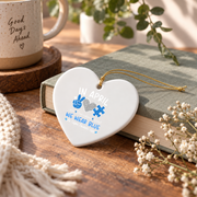 April Blue Autism Awareness Ornament Glass Ornament - Material: Heart Ceramic Ornament