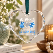 April Blue Autism Awareness Ornament Glass Ornament - Material: Heart Glass Ornament