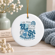 April Blue Autism Support Family Ornament Glass Ornament - Material: Circle Ceramic Ornament