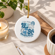April Blue Autism Support Family Ornament Glass Ornament - Material: Circle Ceramic Ornament