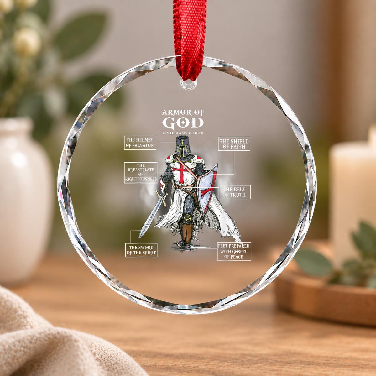 Armor Of God Bible Verse Gift Glass Ornament - Material: Circle Glass Ornament