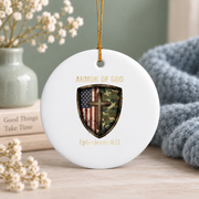 Armor Of God Cross Religious Glass Ornament - Material: Circle Ceramic Ornament