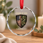 Armor Of God Cross Religious Glass Ornament - Material: Circle Glass Ornament