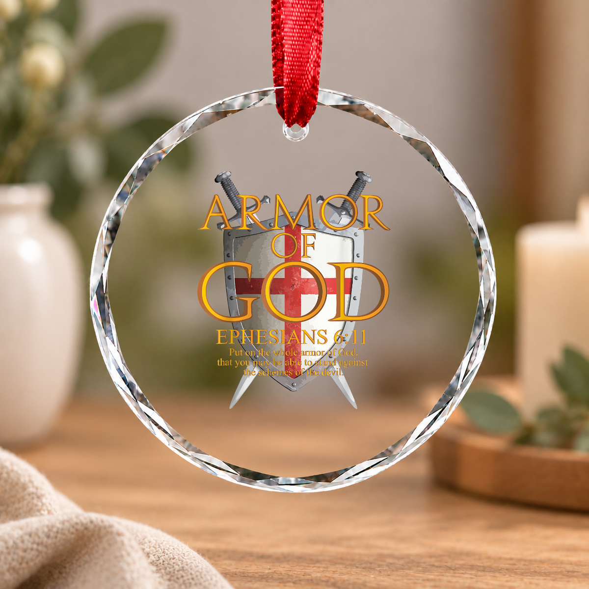 Armor Of God Religious Gift Glass Ornament - Material: Circle Glass Ornament