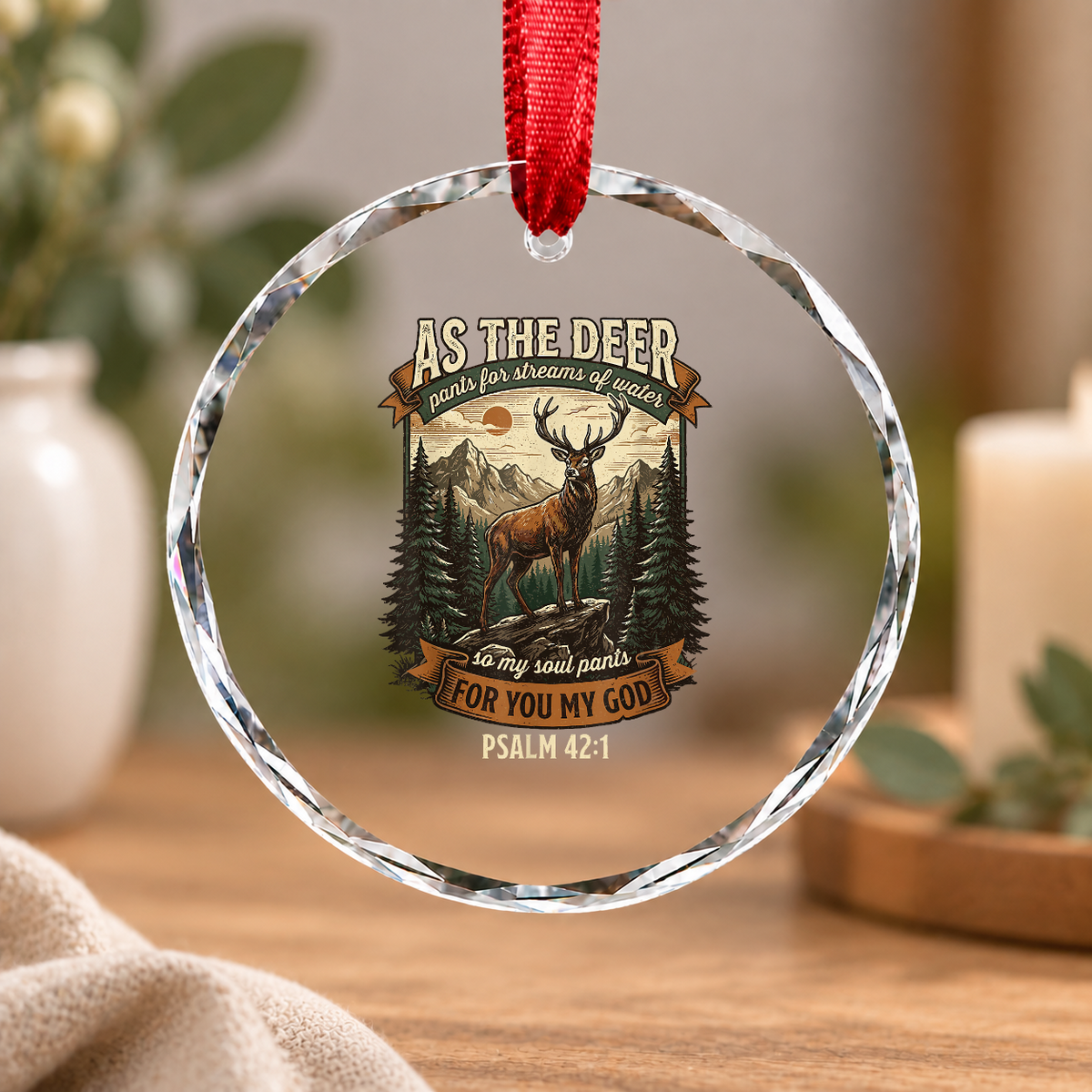 As The Deer Psalm 42:1 Bible Glass Ornament - Material: Circle Glass Ornament