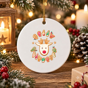 ASL Christmas Reindeer Gingerbread Glass Ornament - Material: Circle Ceramic Ornament