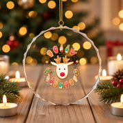 ASL Christmas Reindeer Gingerbread Glass Ornament - Material: Circle Glass Ornament