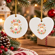 ASL Christmas Reindeer Gingerbread Glass Ornament - Material: Heart Ceramic Ornament