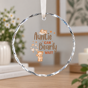 Auntie Can't Bear Wait Gender Reveal Baby Ceramic Ornament - Material: Circle Glass Ornament