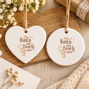 Auntie Can't Bear Wait Gender Reveal Baby Ceramic Ornament - Material: Heart Ceramic Ornament