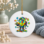 Autism Awareness Baseball Ice Cream Drip Glass Ornament - Material: Circle Ceramic Ornament