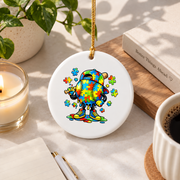 Autism Awareness Baseball Ice Cream Drip Glass Ornament - Material: Circle Ceramic Ornament