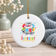 Autism Awareness Different Is Beautiful Support Glass Ornament - Material: Circle Ceramic Ornament