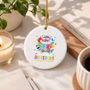 Autism Awareness Different Is Beautiful Support Glass Ornament - Material: Circle Ceramic Ornament
