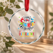 Autism Awareness Different Is Beautiful Support Glass Ornament - Material: Circle Glass Ornament