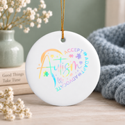 Autism Awareness Month Heart Love Ornament Glass Ornament - Material: Circle Ceramic Ornament