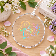Autism Awareness Month Heart Love Ornament Glass Ornament - Material: Circle Glass Ornament