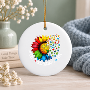 Autism Awareness Rainbow Flower Ornament Glass Ornament - Material: Circle Ceramic Ornament
