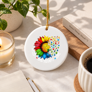 Autism Awareness Rainbow Flower Ornament Glass Ornament - Material: Circle Ceramic Ornament