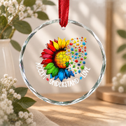 Autism Awareness Rainbow Flower Ornament Glass Ornament - Material: Circle Glass Ornament
