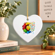 Autism Awareness Rainbow Flower Ornament Glass Ornament - Material: Heart Ceramic Ornament