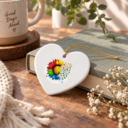 Autism Awareness Rainbow Flower Ornament Glass Ornament - Material: Heart Ceramic Ornament