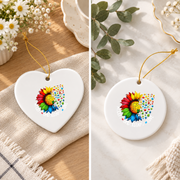 Autism Awareness Rainbow Flower Ornament Glass Ornament - Material: Heart Ceramic Ornament