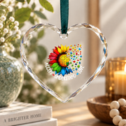 Autism Awareness Rainbow Flower Ornament Glass Ornament - Material: Heart Glass Ornament
