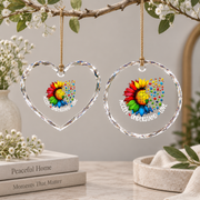 Autism Awareness Rainbow Flower Ornament Glass Ornament - Material: Heart Glass Ornament