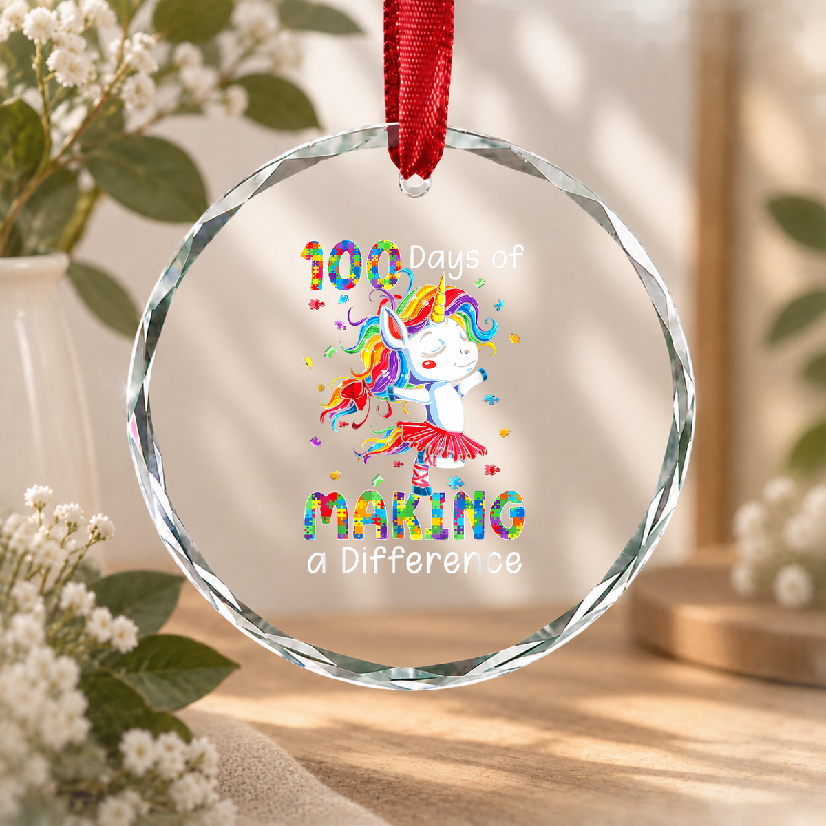 Autism Awareness Symbol Ornament Glass Ornament - Material: Circle Glass Ornament