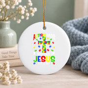 Autism Dad Christian Support Glass Ornament - Material: Circle Ceramic Ornament