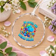 Autism Dinosaur Blue Awareness Ornament Glass Ornament - Material: Circle Glass Ornament