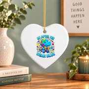 Autism Dinosaur Blue Awareness Ornament Glass Ornament - Material: Heart Ceramic Ornament