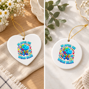 Autism Dinosaur Blue Awareness Ornament Glass Ornament - Material: Heart Ceramic Ornament