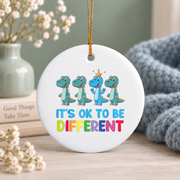 Autism Dinosaur Different Is Beautiful Ornament Glass Ornament - Material: Circle Ceramic Ornament