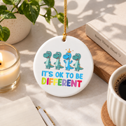 Autism Dinosaur Different Is Beautiful Ornament Glass Ornament - Material: Circle Ceramic Ornament