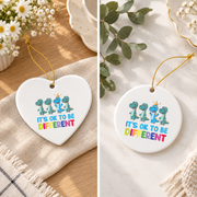 Autism Dinosaur Different Is Beautiful Ornament Glass Ornament - Material: Heart Ceramic Ornament