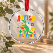 Autism Dinosaur Superpower Ornament for Kids Glass Ornament - Material: Circle Glass Ornament