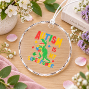 Autism Dinosaur Superpower Ornament for Kids Glass Ornament - Material: Circle Glass Ornament