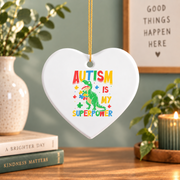 Autism Dinosaur Superpower Ornament for Kids Glass Ornament - Material: Heart Ceramic Ornament