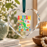 Autism Dinosaur Superpower Ornament for Kids Glass Ornament - Material: Heart Glass Ornament