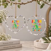 Autism Dinosaur Superpower Ornament for Kids Glass Ornament - Material: Heart Glass Ornament
