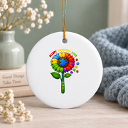 Autism Flower Accept Understand Love Ornament Glass Ornament - Material: Circle Ceramic Ornament