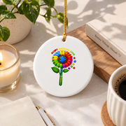 Autism Flower Accept Understand Love Ornament Glass Ornament - Material: Circle Ceramic Ornament